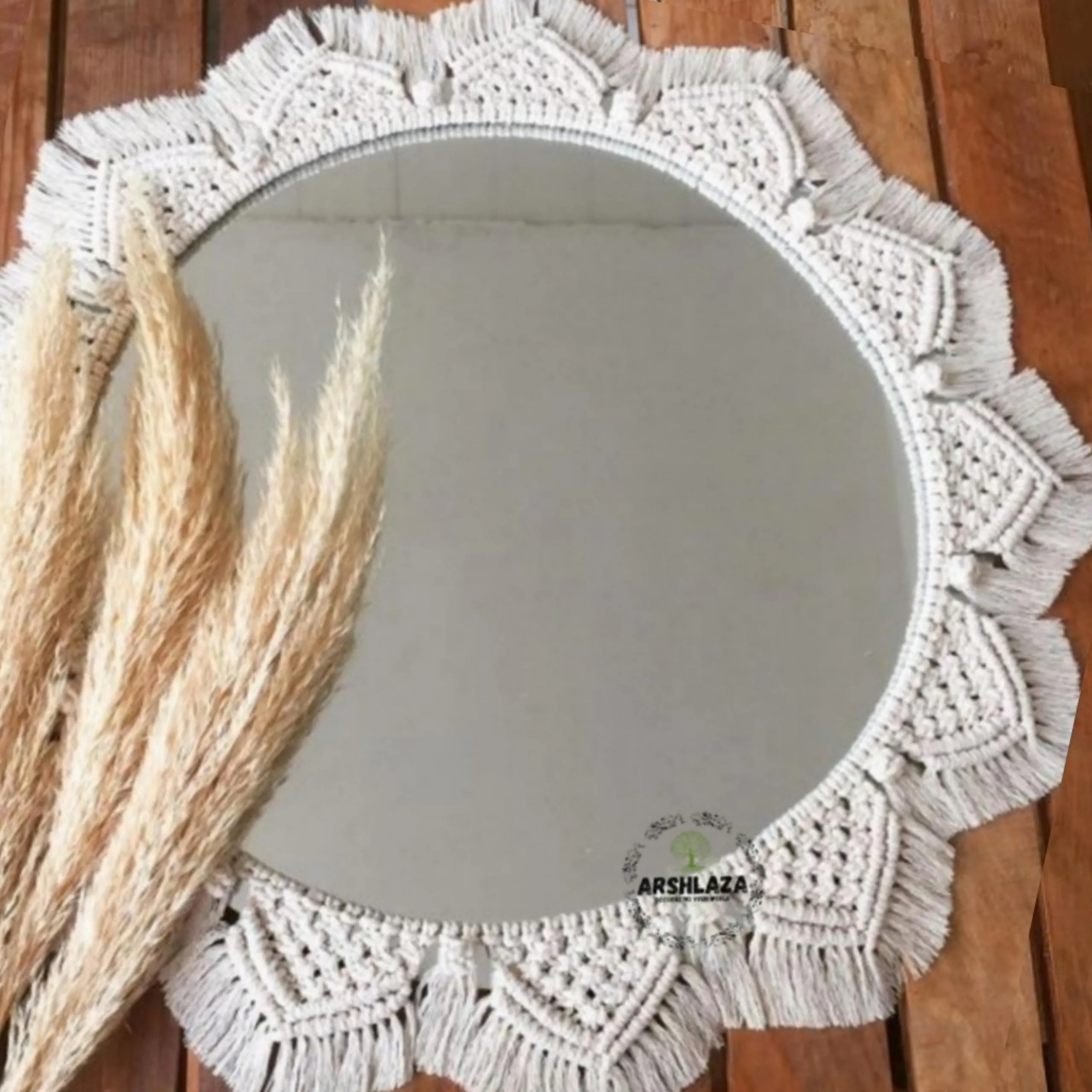 ARSHLAZA Macrame Hanging Wall Mirror with Macrame Round Mirror Art Boho Decor Macrame Decorative Mirror [M84] Framed, White