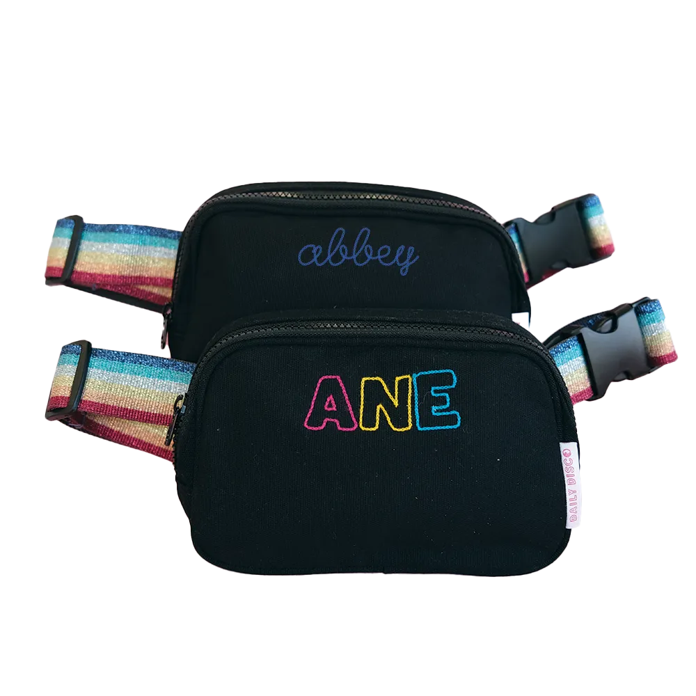 Black and Rainbow Metallic Strap Fanny Pack