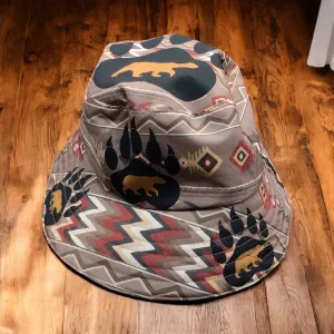 Brown Native design Bucket Hat( bear )