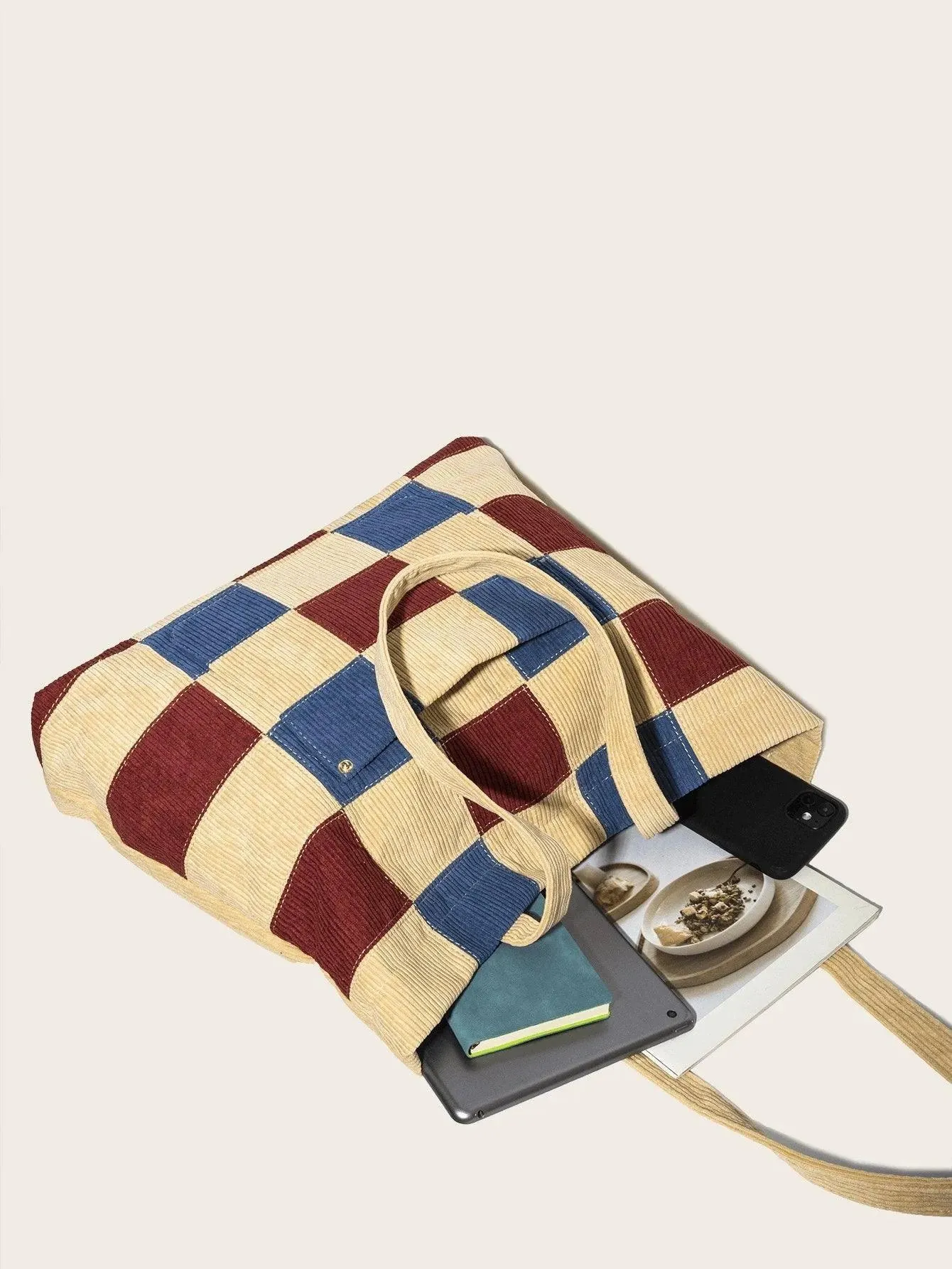 Casual Corduroy Print Tote Bag