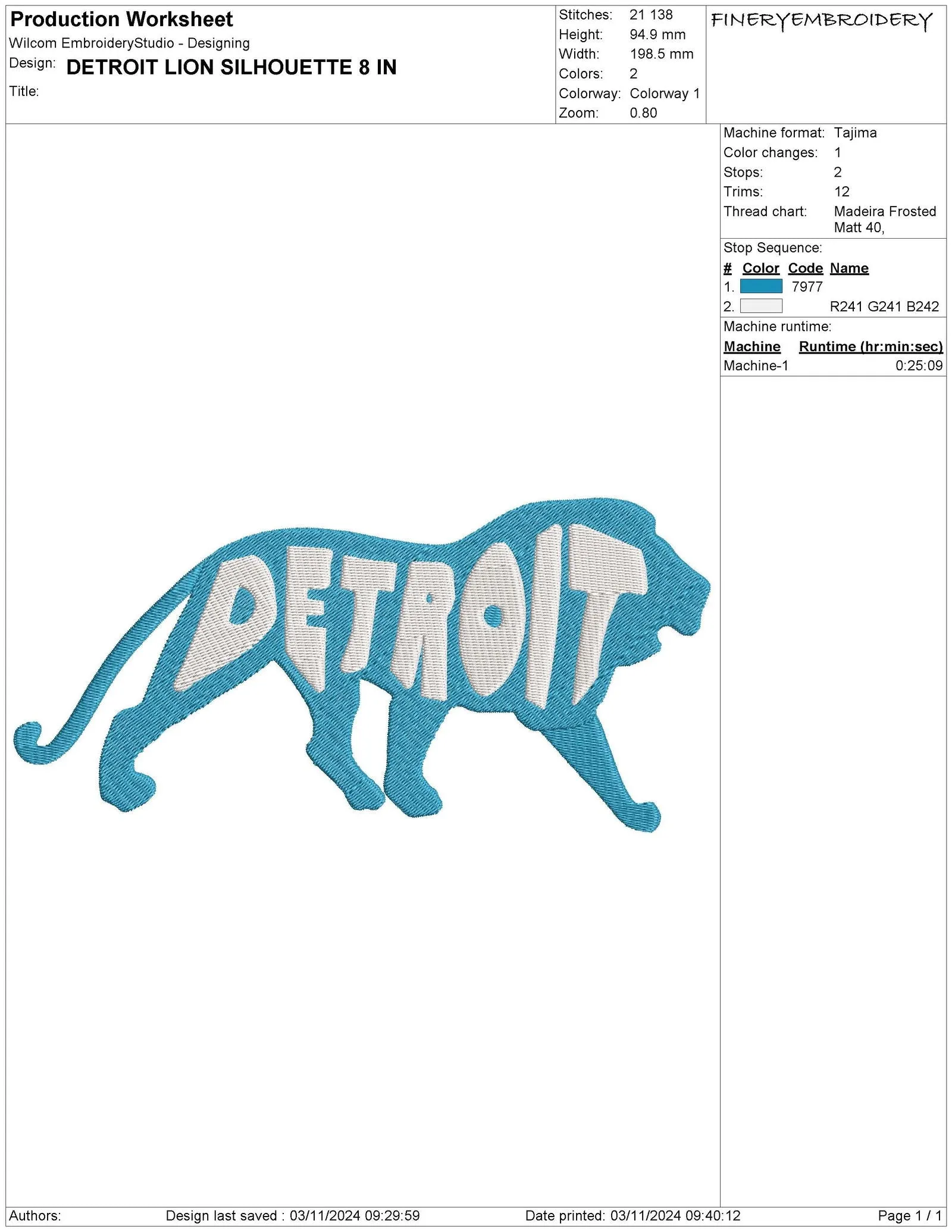 Detroit Lion Silhouette Embroidery Design – Bold City Pride