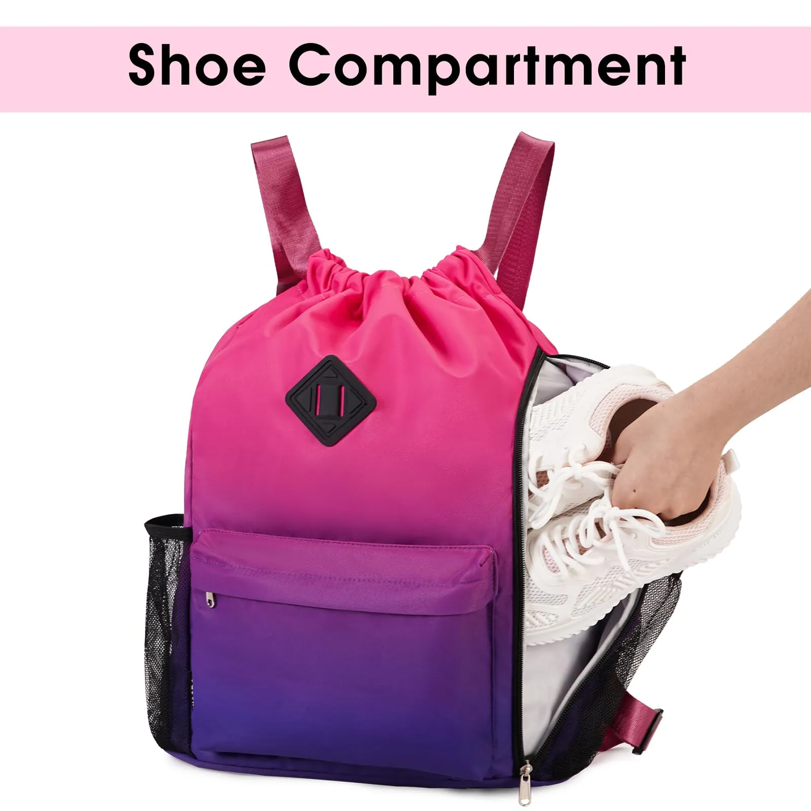 Drawstring Backpack Sports Gym Bag with Shoes Compartment