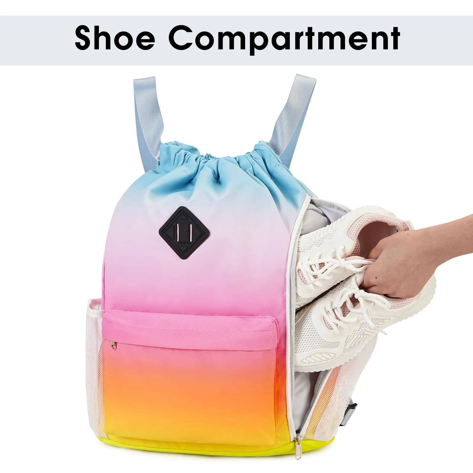 Drawstring Backpack Sports Gym Bag with Shoes Compartment