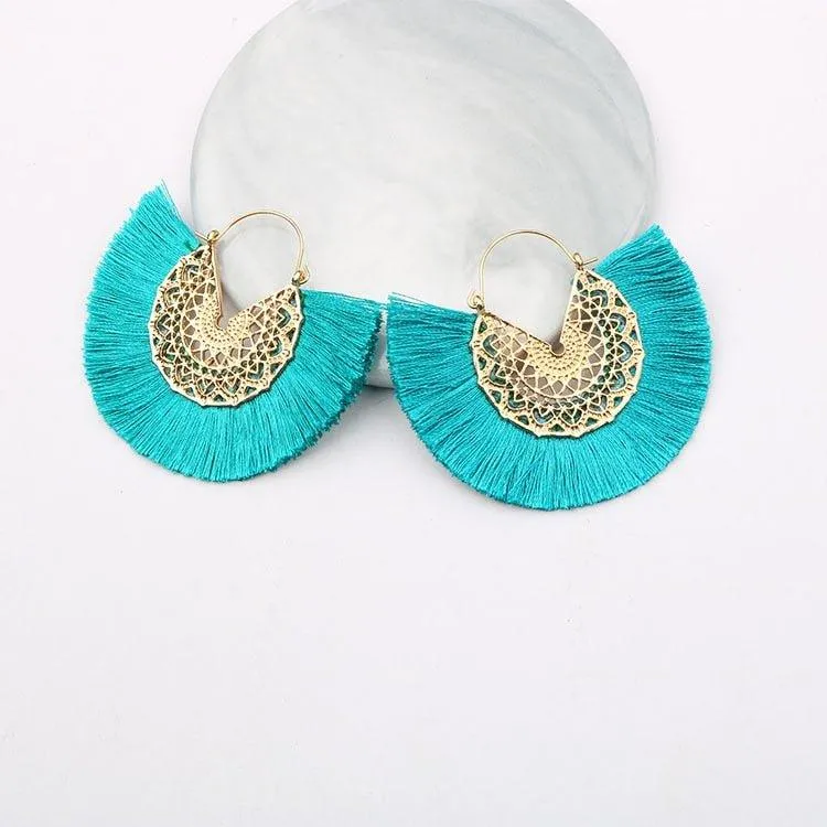 Fancy Fan Bohemian Shaped Tassel Earrings