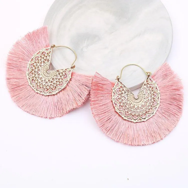 Fancy Fan Bohemian Shaped Tassel Earrings