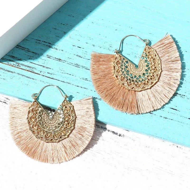 Fancy Fan Bohemian Shaped Tassel Earrings