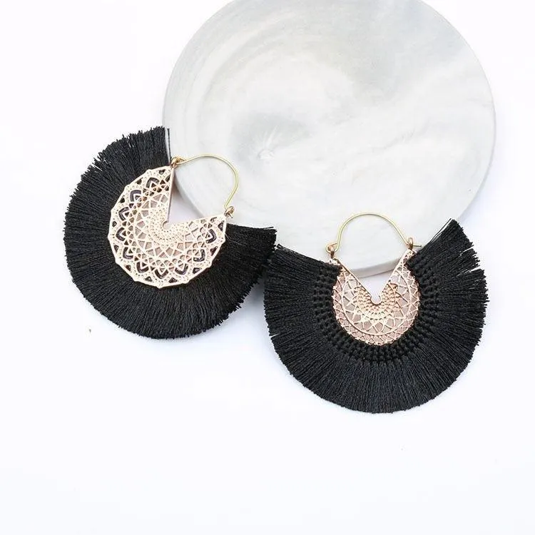 Fancy Fan Bohemian Shaped Tassel Earrings