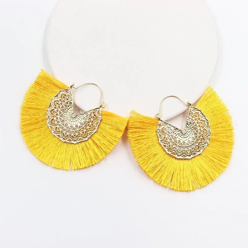 Fancy Fan Bohemian Shaped Tassel Earrings