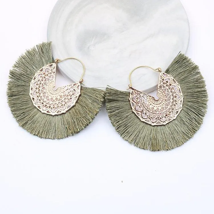 Fancy Fan Bohemian Shaped Tassel Earrings