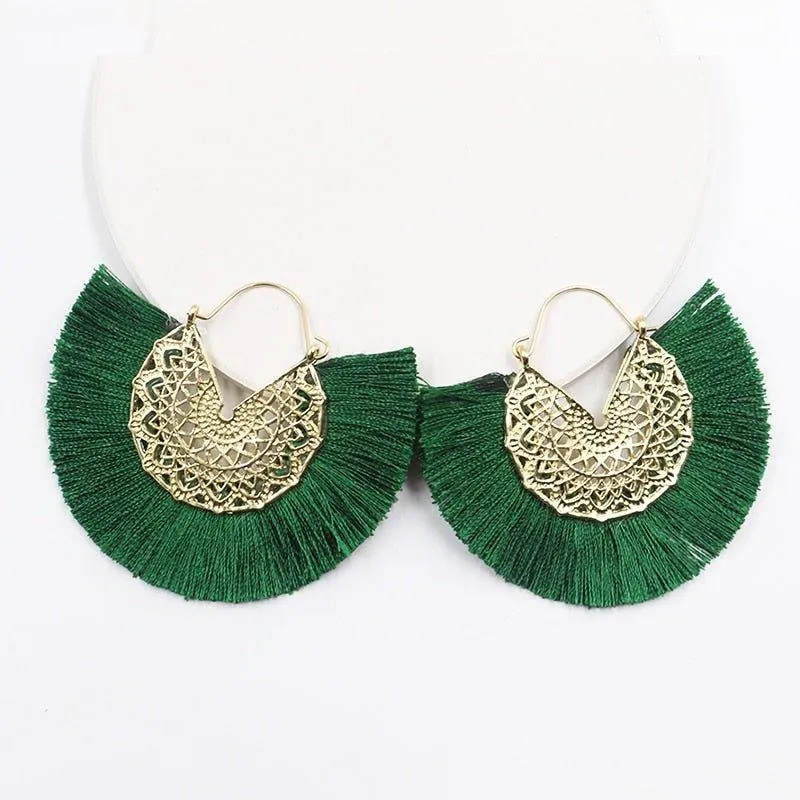 Fancy Fan Bohemian Shaped Tassel Earrings