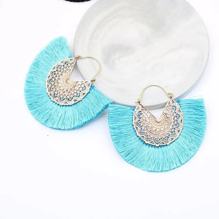 Fancy Fan Bohemian Shaped Tassel Earrings