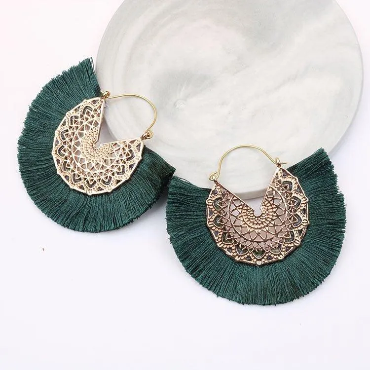 Fancy Fan Bohemian Shaped Tassel Earrings