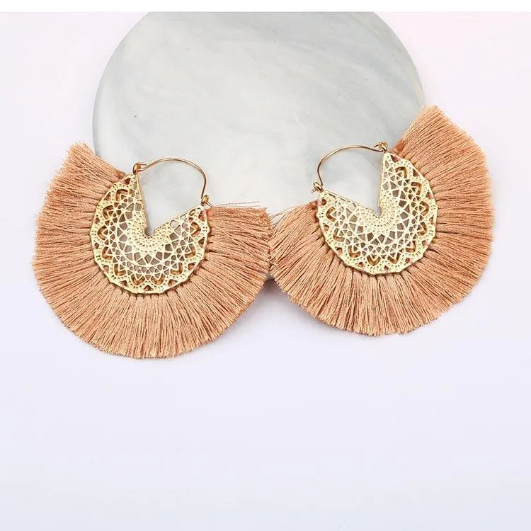 Fancy Fan Bohemian Shaped Tassel Earrings