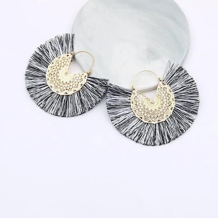 Fancy Fan Bohemian Shaped Tassel Earrings