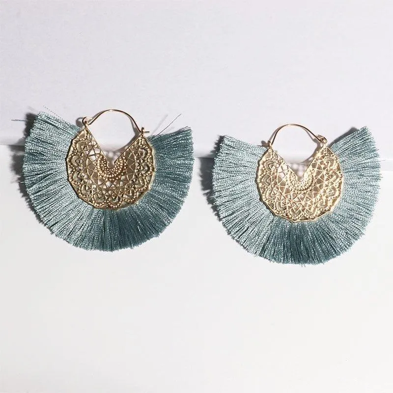 Fancy Fan Bohemian Shaped Tassel Earrings