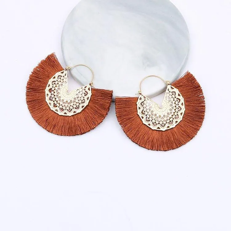 Fancy Fan Bohemian Shaped Tassel Earrings