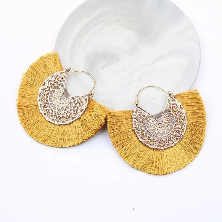 Fancy Fan Bohemian Shaped Tassel Earrings