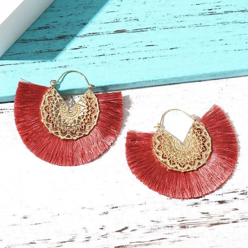 Fancy Fan Bohemian Shaped Tassel Earrings