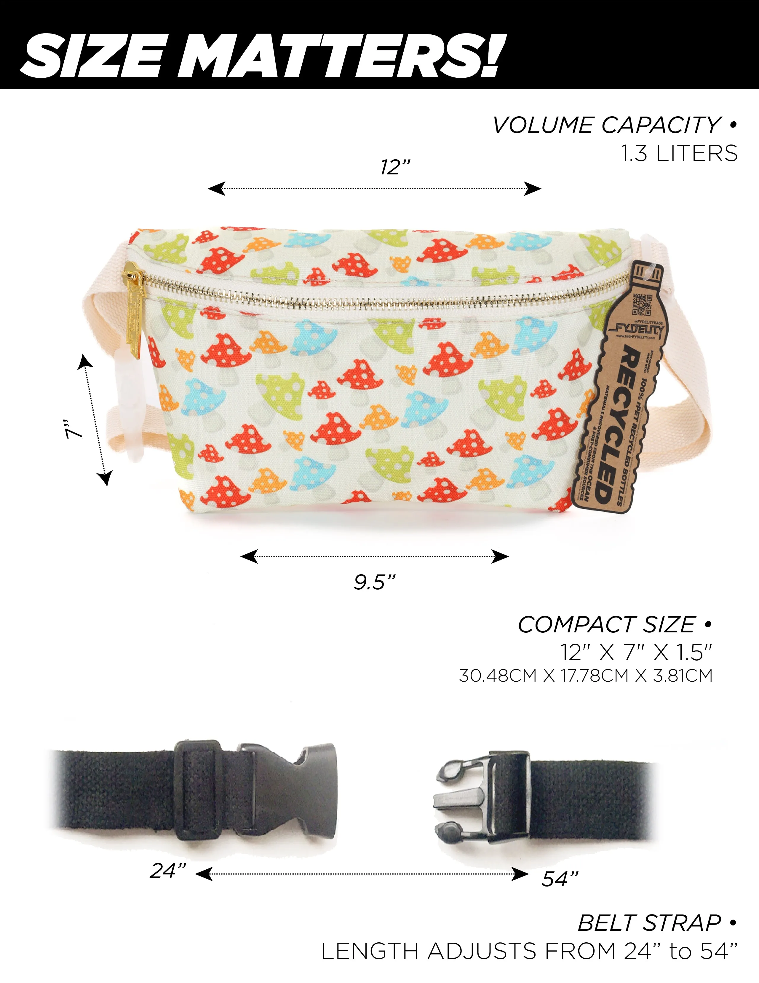 Fanny Pack | Slim | Recycled RPET | Multi-Mushroom