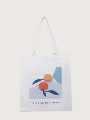 Fruit & Letter Graphic Canvas Shopper Bag