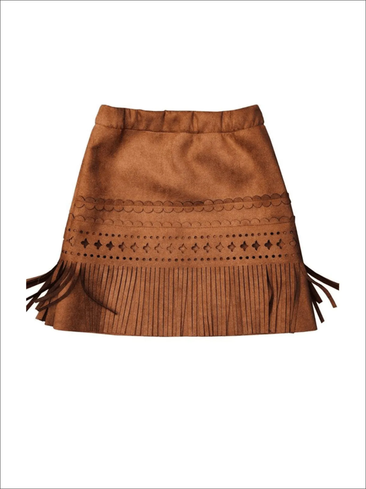 Girls Bohemian Suede Fringe Tassel Skirt