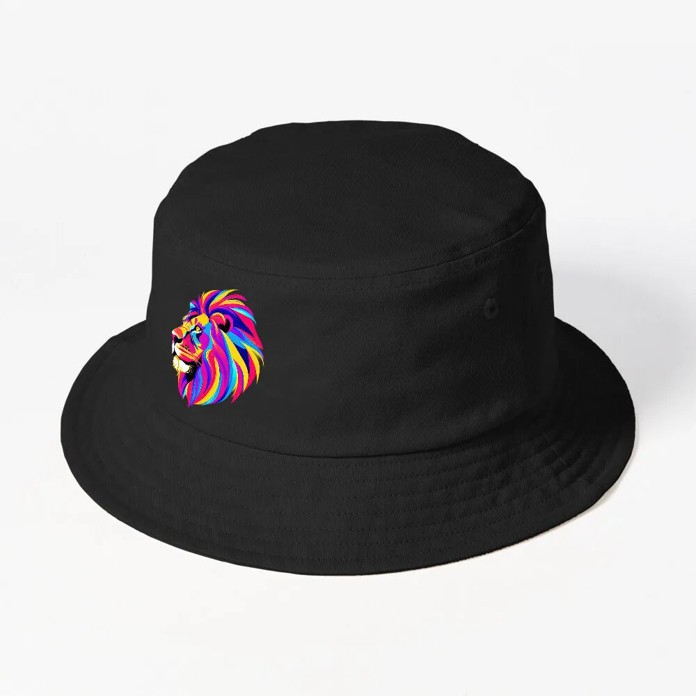 Graphic Design Tee With Lion Head, Bold Colors Bucket Hat