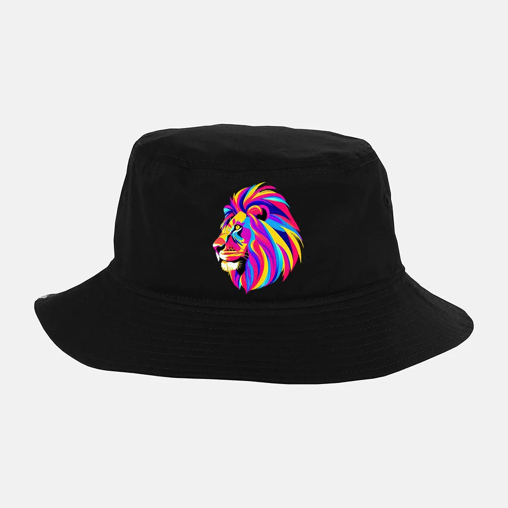 Graphic Design Tee With Lion Head, Bold Colors Bucket Hat