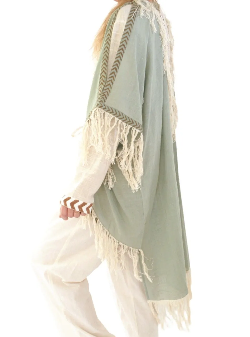 Green Sage Organic Cotton Shrug with Fringe