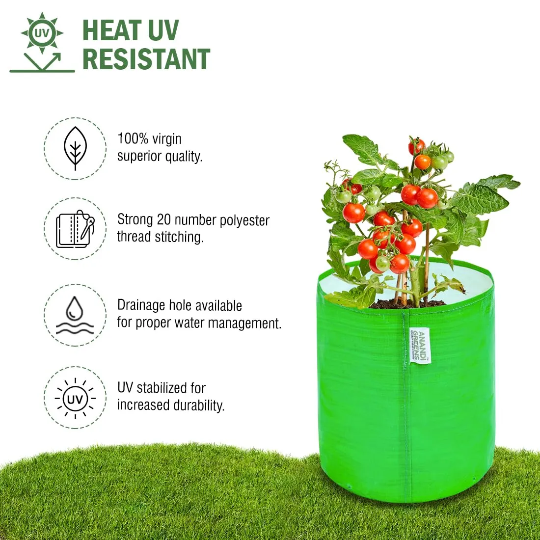 GREEN'S HDPE Uv Protected 260 GSM Round Green Colour Plant Bags Suitable for Terrace and Vegetable Gardening Size 6x6 Inch Pack of 10 Grow Bags