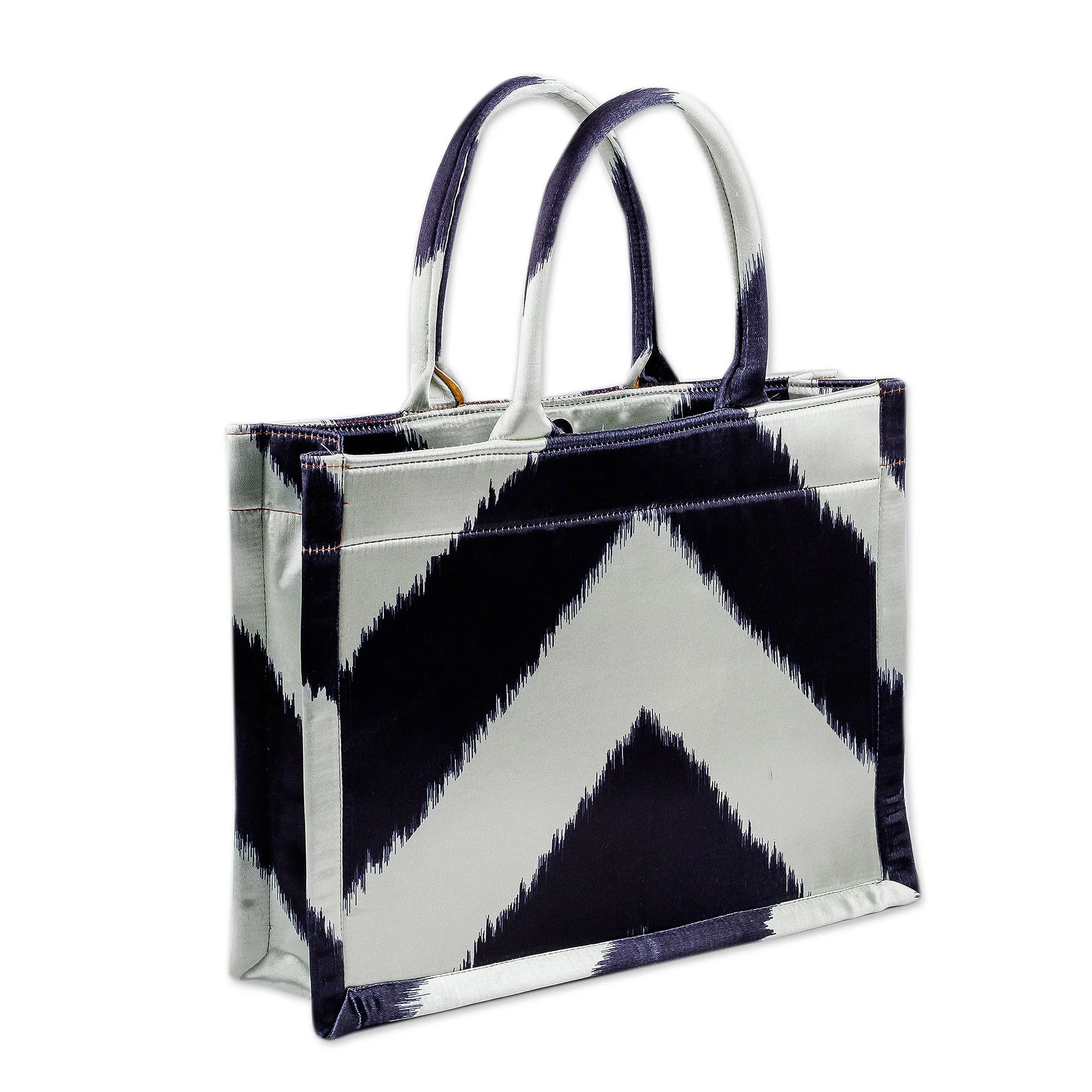 Handcrafted Tote Bag with Ikat Motifs in Black and White - Splendorous Elegance | NOVICA