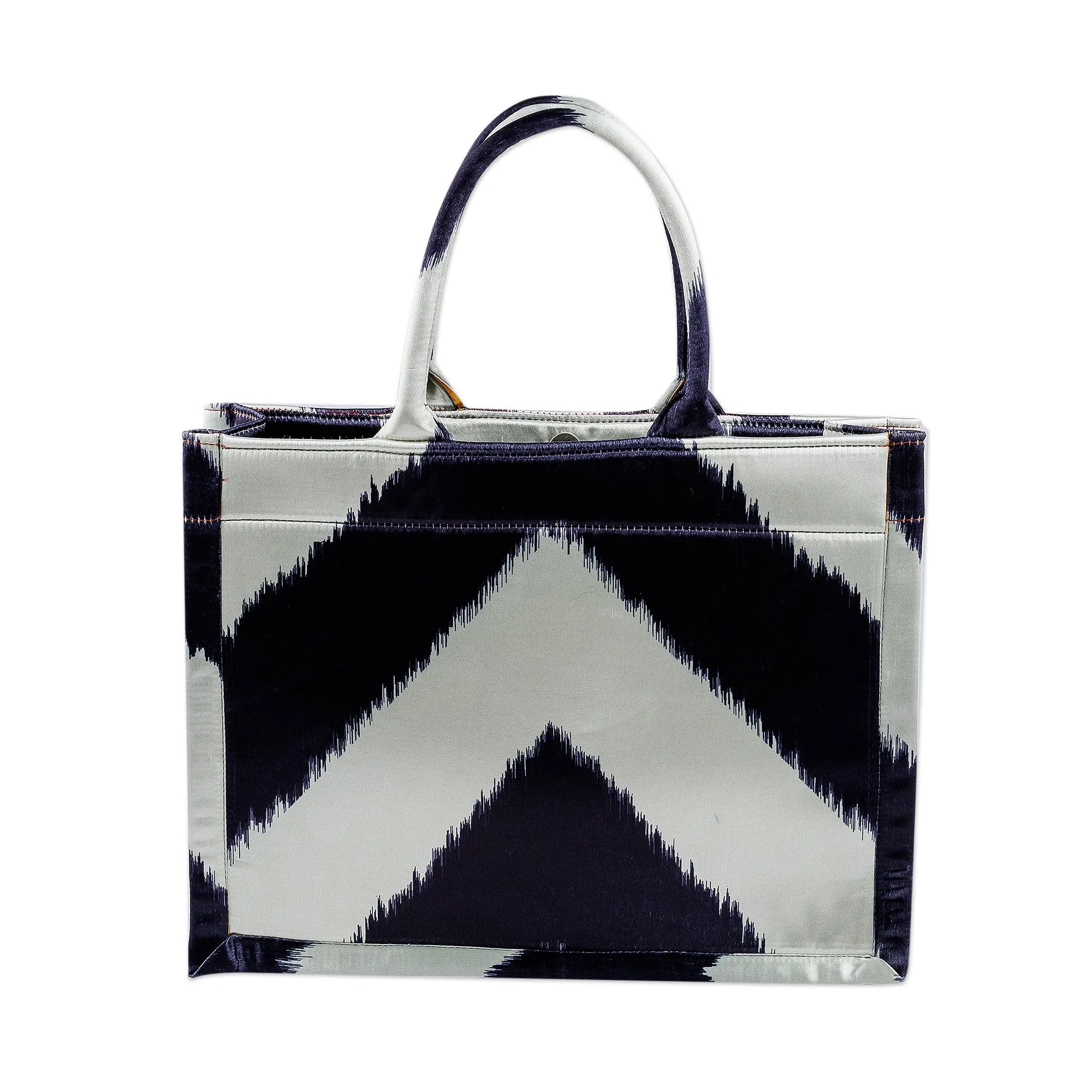 Handcrafted Tote Bag with Ikat Motifs in Black and White - Splendorous Elegance | NOVICA