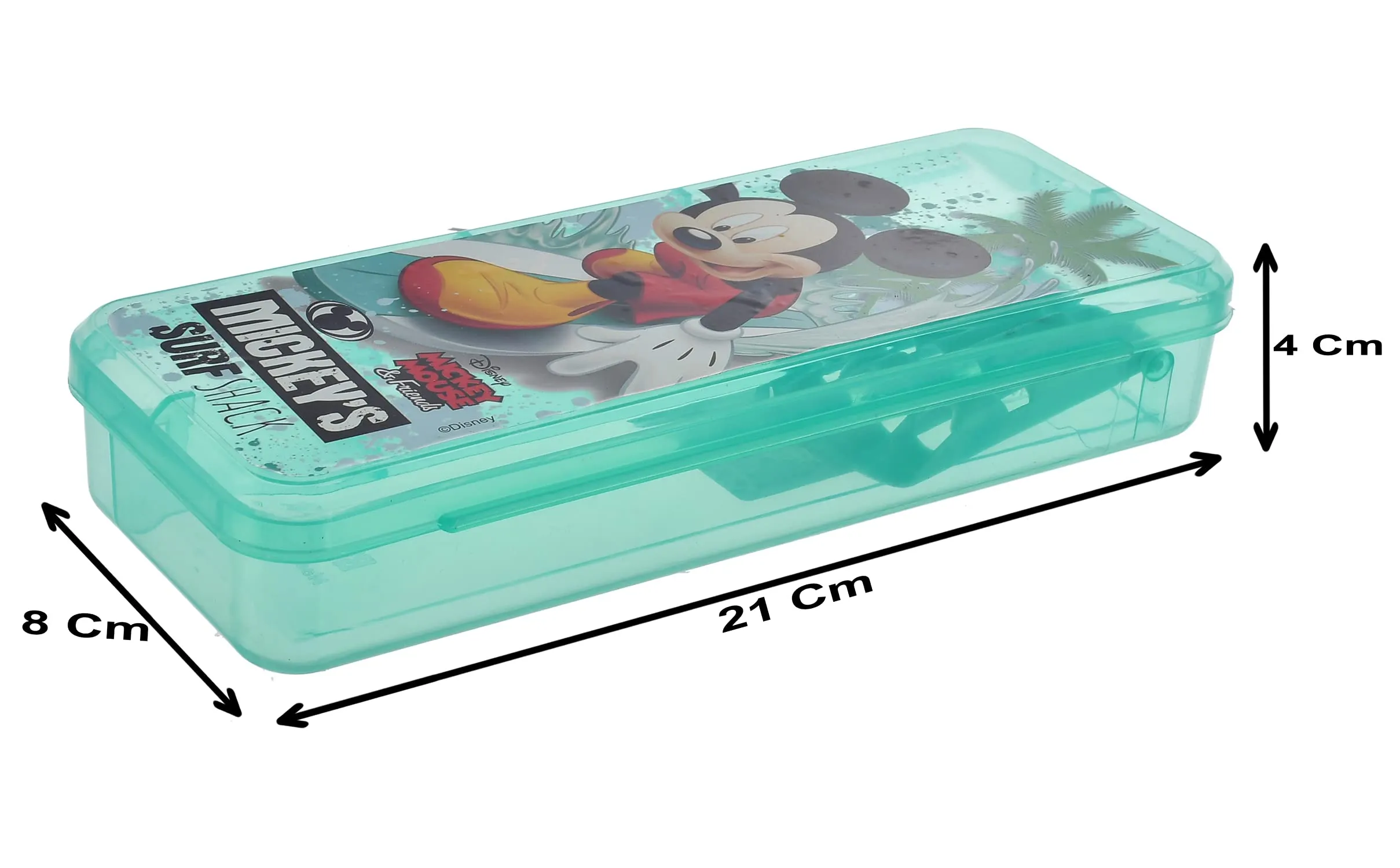 Kuber Industries Micky Mouse Printed Tranasparent Plastic Pencil Box Mini Organizer Storage Box for Kids, Pack of 2 (Green) (HS39KUBMART022664)