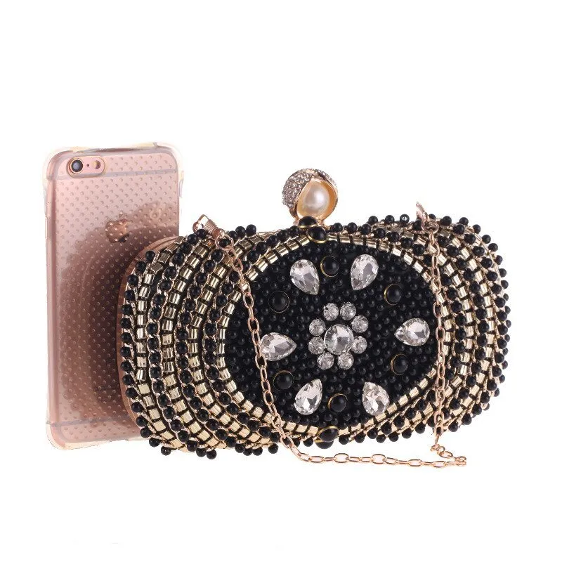 Luxy Moon Beaded Clutch Bag with Diamonds