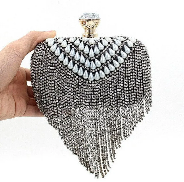 Luxy Moon Dimaond Rhinestone Evening Bags and Clutches with Tassel