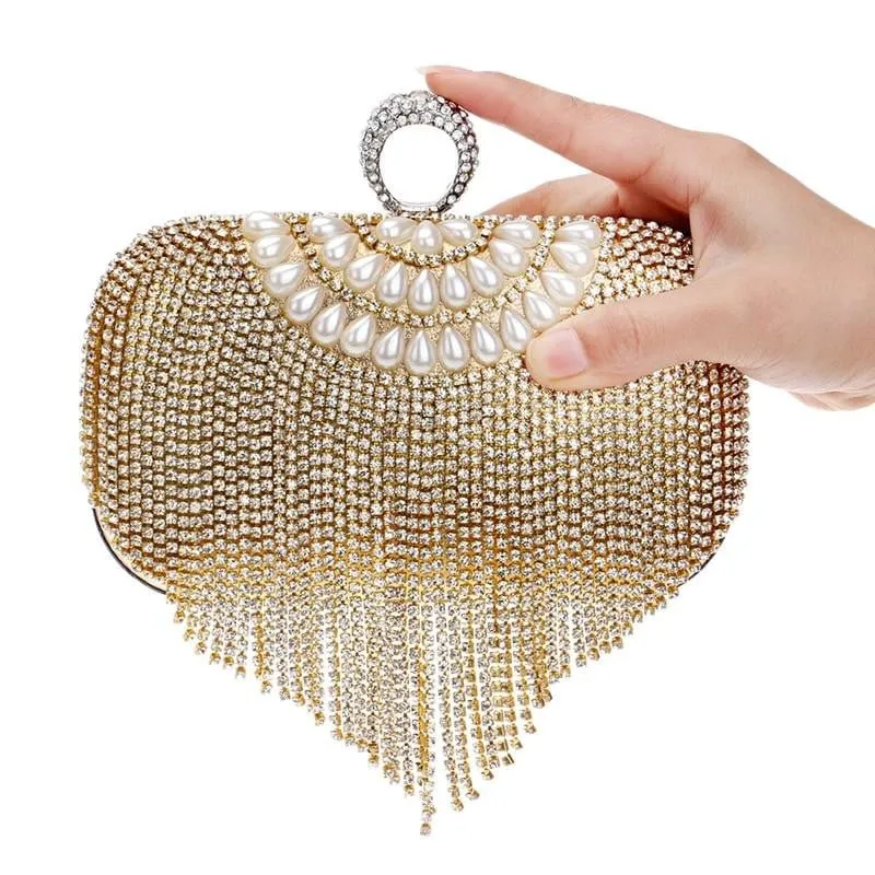 Luxy Moon Tassel Evening Clutches Rings Diamonds Pearl Handbags