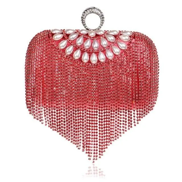 Luxy Moon Tassel Evening Clutches Rings Diamonds Pearl Handbags