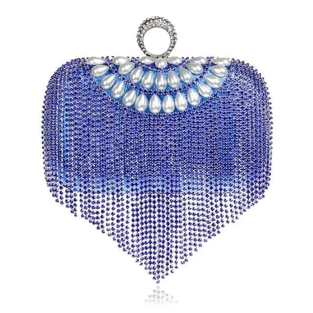 Luxy Moon Tassel Evening Clutches Rings Diamonds Pearl Handbags