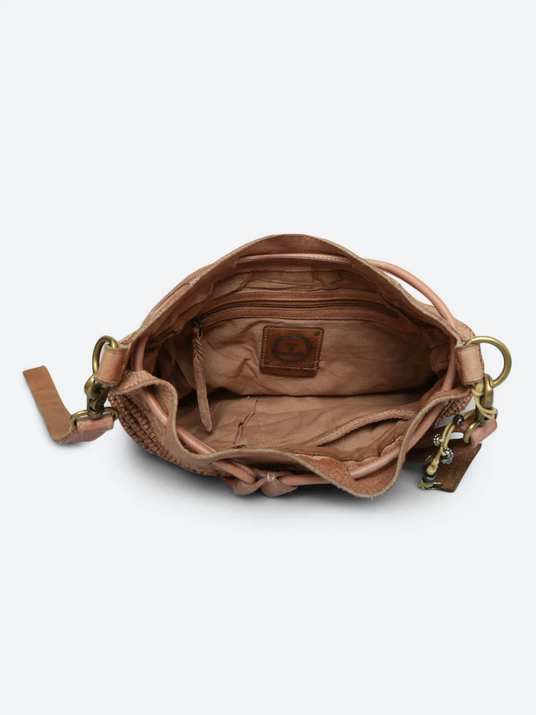 Meidl: Sand Leather Macrame Weaving Bucket Drawstring Bag