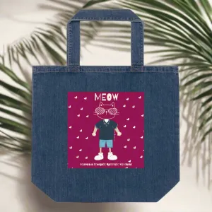 MEOW, Cat themed organic denim tote bag