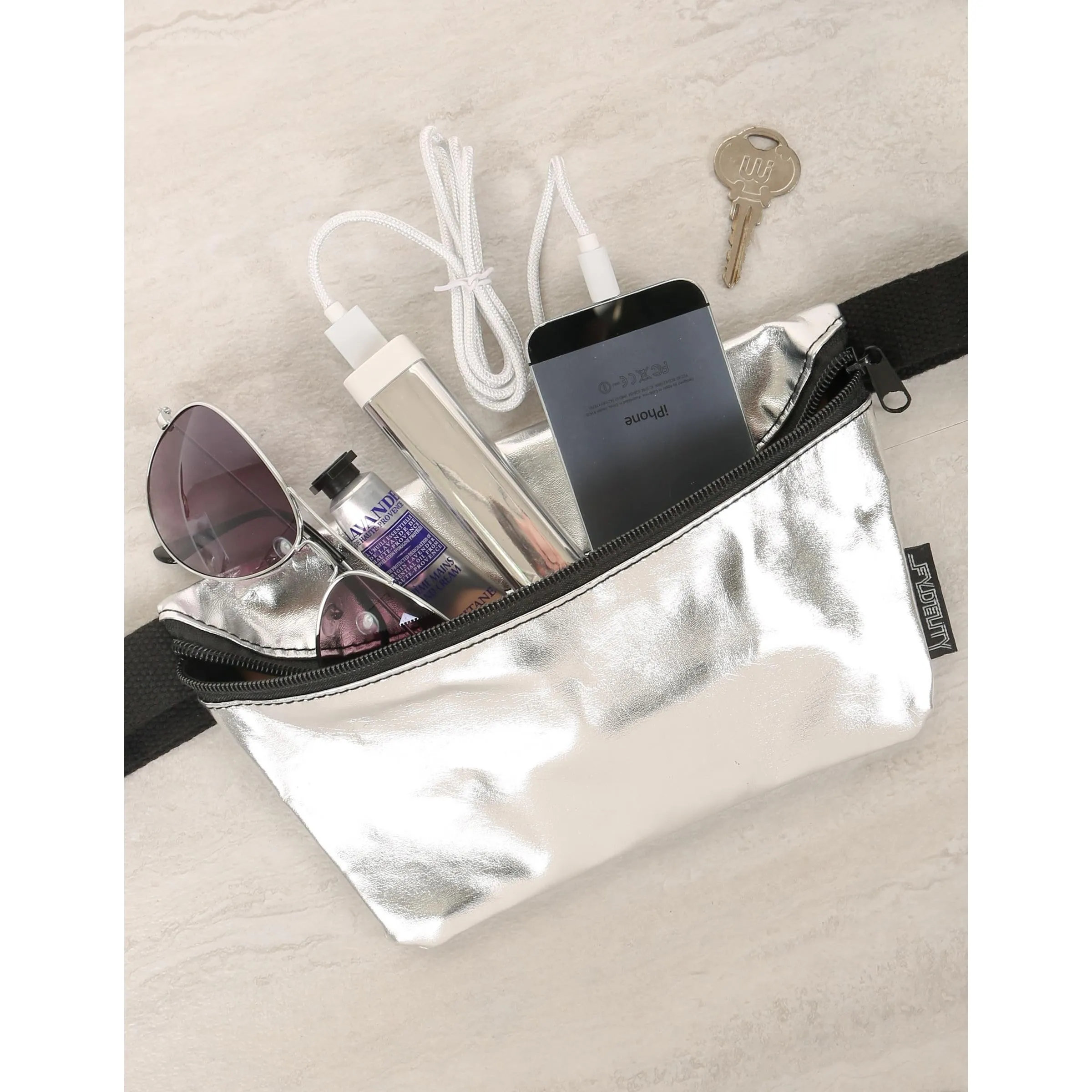 Metallic Silver Ultra-Slim Fanny Pack