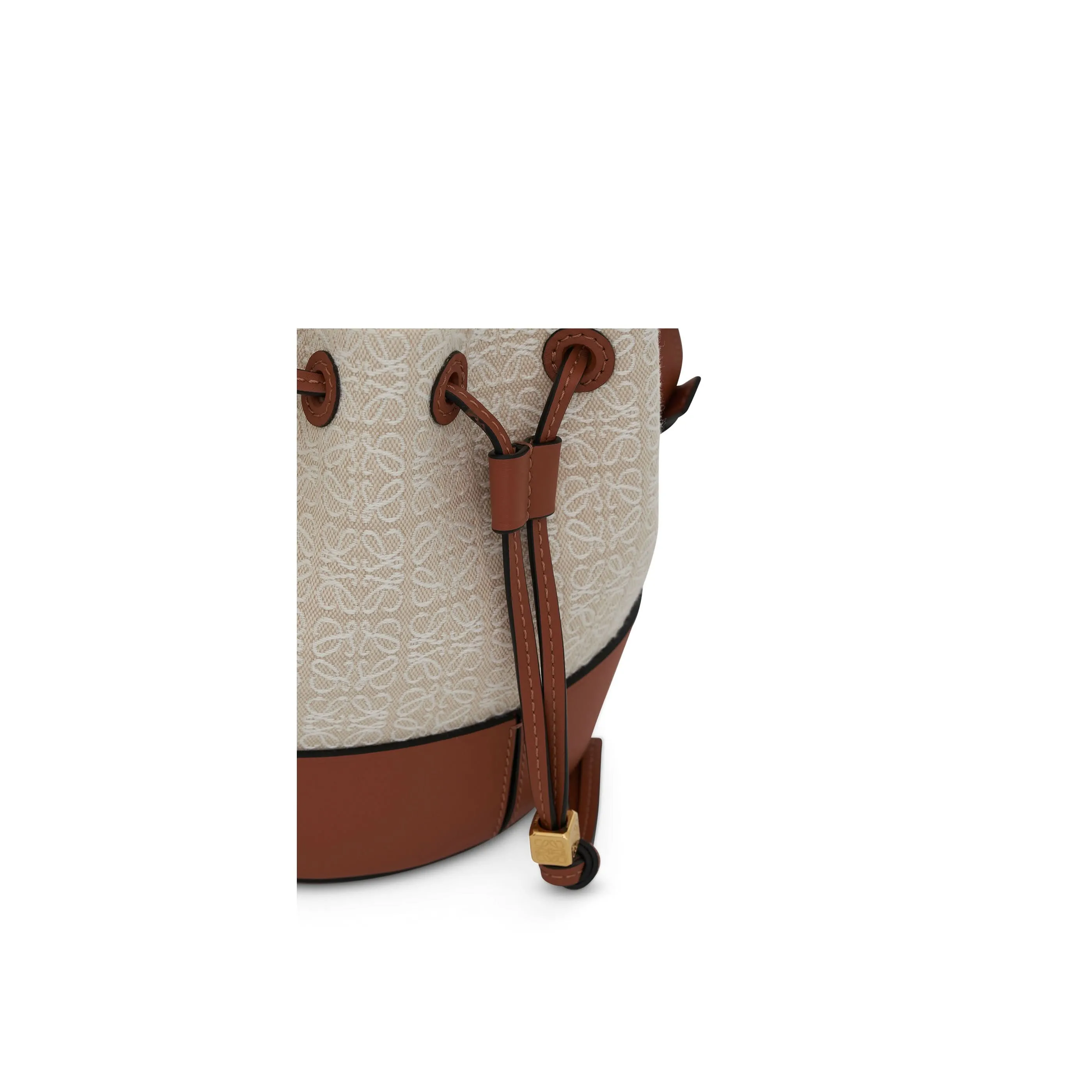 Mini Balloon Bag in Anagram Jacquard and Calfskin in Ecru/Tan