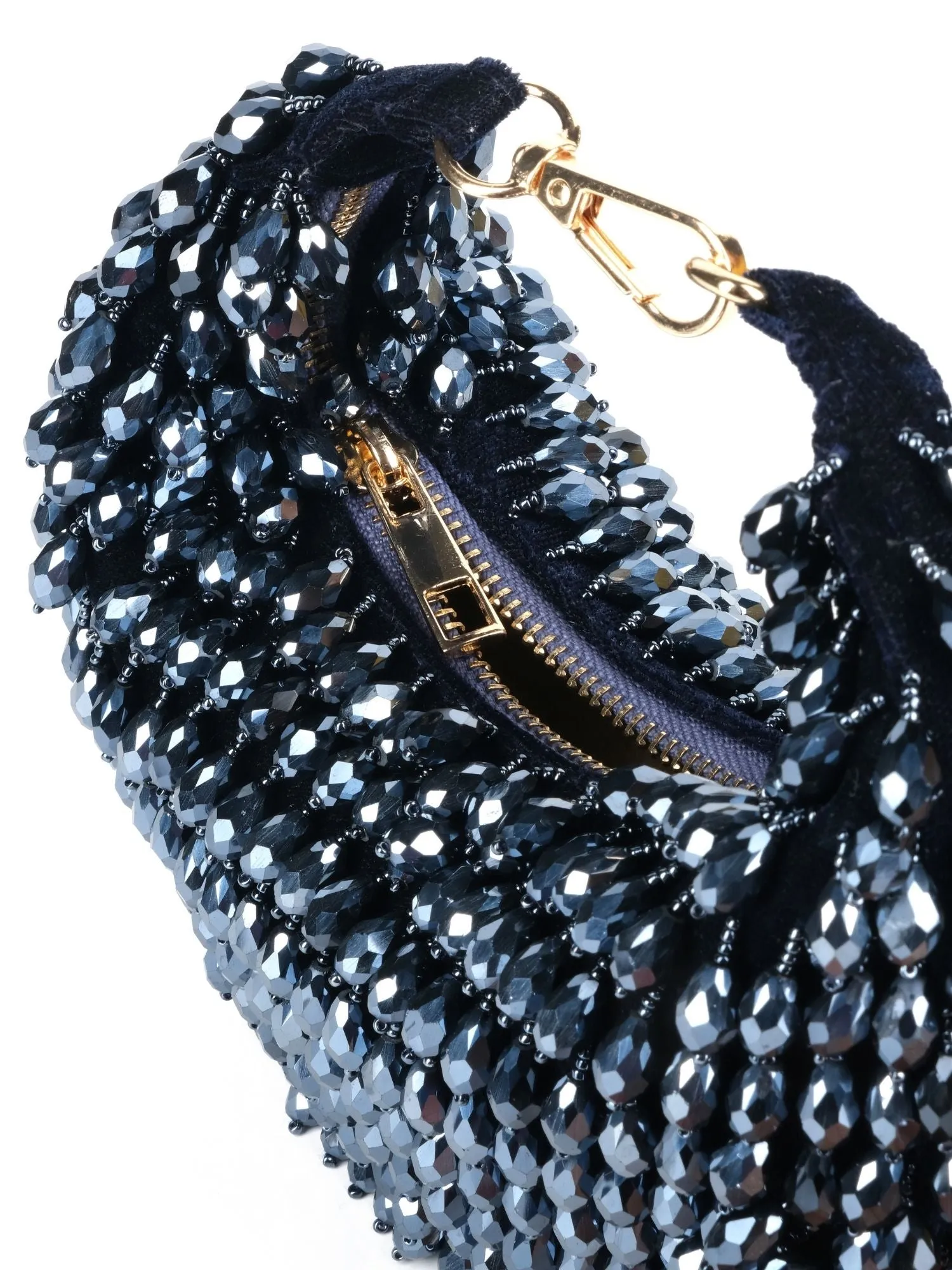 Ophelia Navy Blue Suede Embellished Hobo Bag