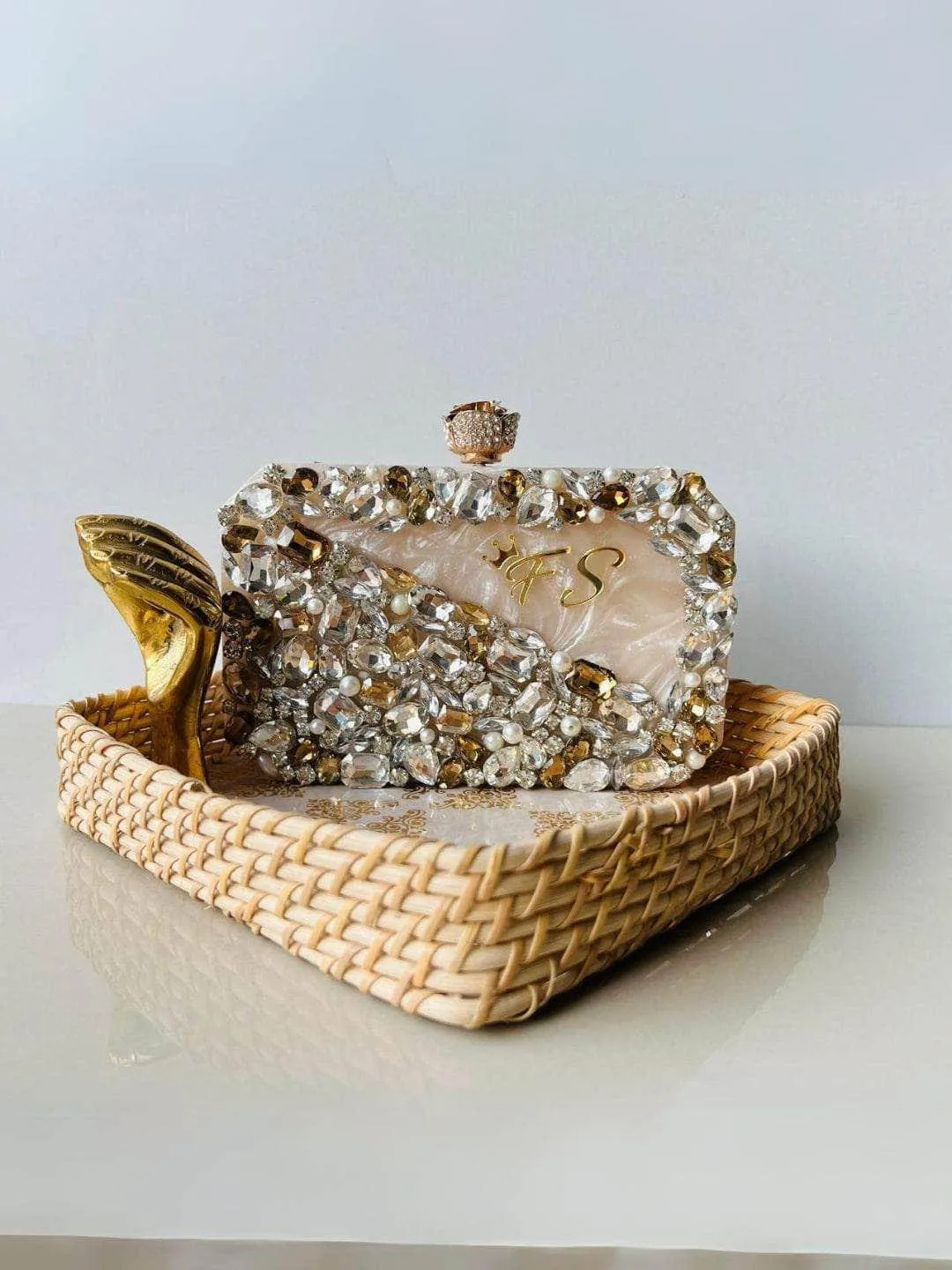 Pearl And Stone Embellished Resin Clutch