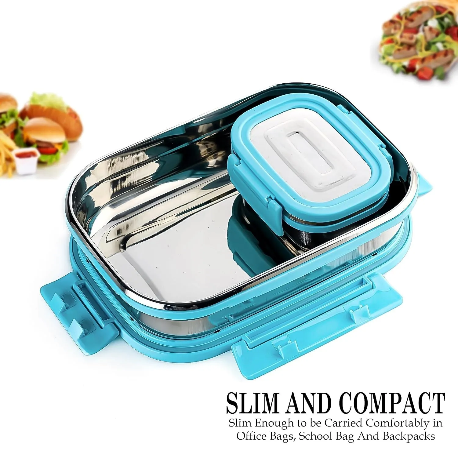 Premium Stainless Steel Lunch Box for Kid, 2 Containers Lunch Box, Perfect Size Meal Lunch Box Set for Office, School and Travelling Tiffin Box  (1000 ML  200 ML Approx)