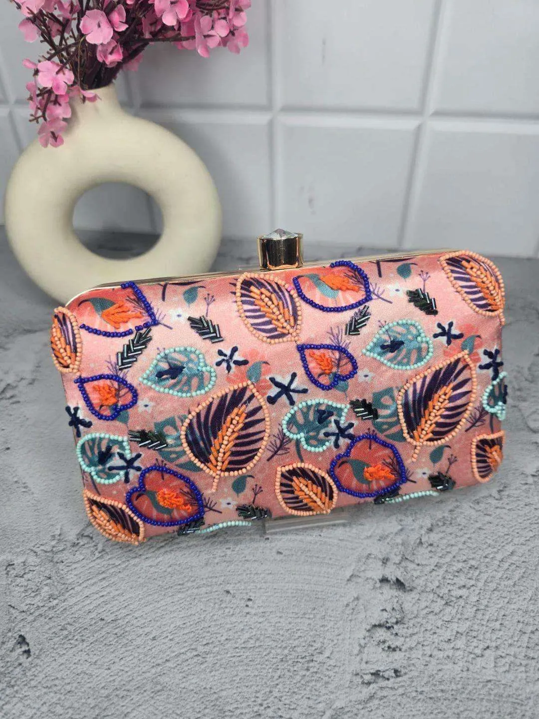 Printed Embroidered Clutch