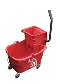 Red Hospital Bathroom Mop Bucket & Wringer Combo - 32 Quart