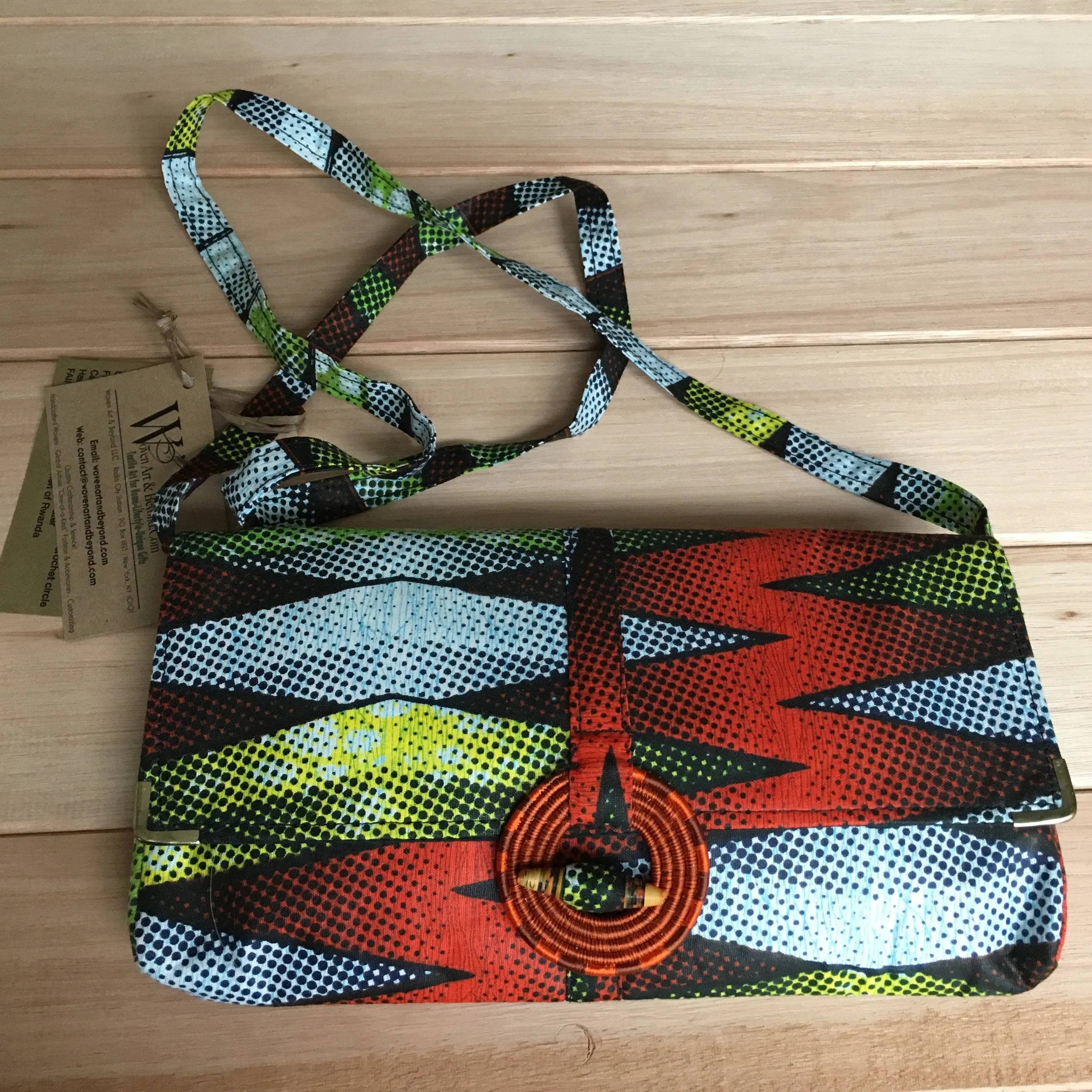 Rwandan Batik Clutch w/Shoulder Strap - Zig Zags