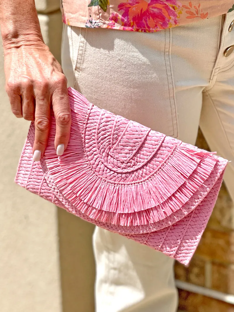 Sarah Straw Clutch - Pink