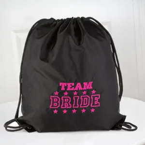 Team Bride Black Cinch Bag