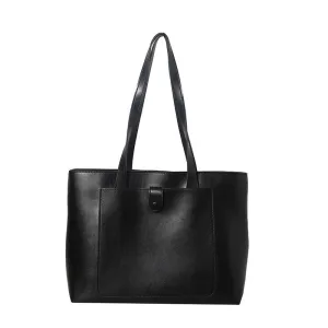 Tote Handbags Large Leather Double Handles Zipper Outer Pocket Snap Bags